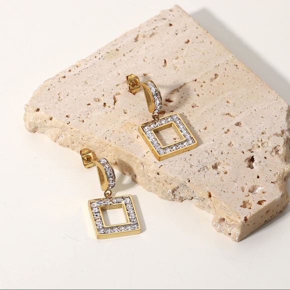 Jewelry - Squared Away Rhinestone Drop Earrings | Gold